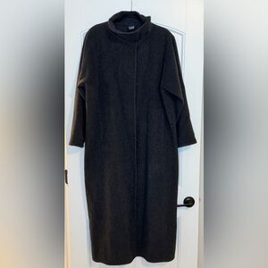 Eileen Fisher Lightweight Boiled Wool Charcoal Gray Oversized Icon Long Coat